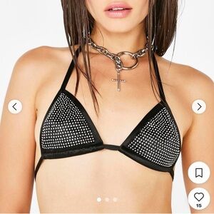 I.AM.GIA Black and Silver Crystal Embellished Studded Bra Sz S